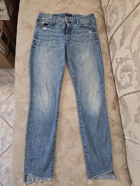 Mother The Looker Ankle Step Fray Women’s Distressed Straight-Leg Jeans